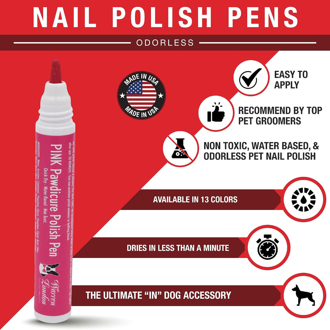 Warren London Pawdicure Dog Nail Polish Pens | Made in USA | Quick Dry