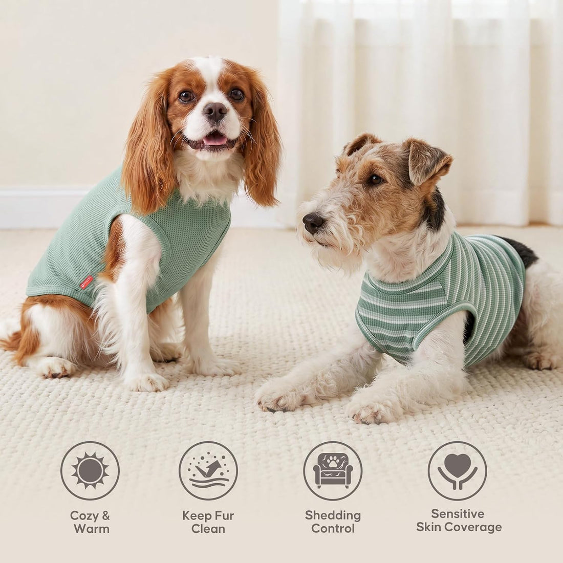 KYEESE 2Pack Waffle Dog Shirt for Small Dogs Striped Dog Sweater Tank