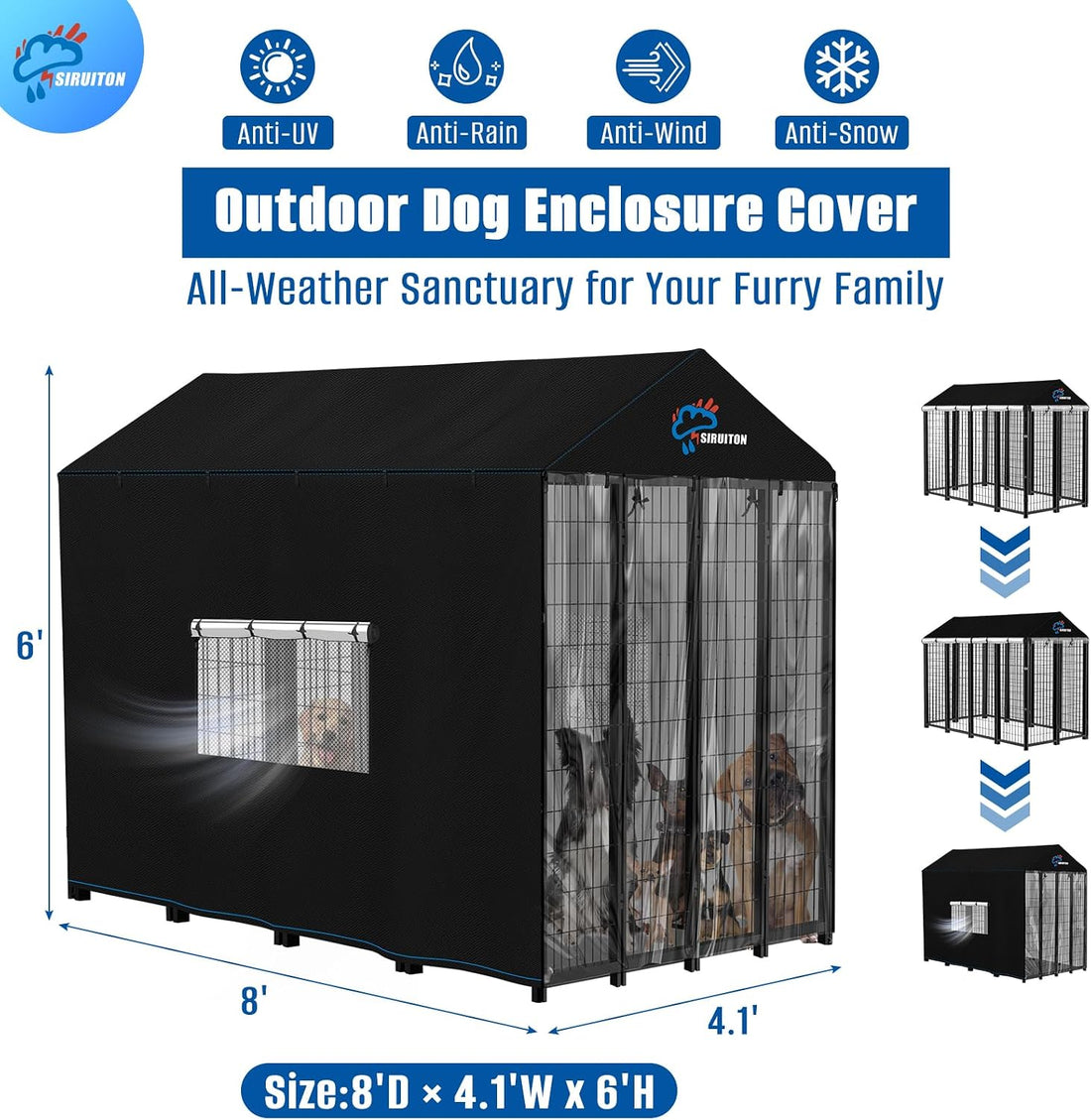SIRUITON Outdoor Dog Kennel Cover,600D Full Coverage Waterproof