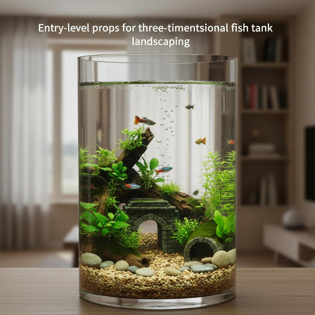 Maxdot 3.2 Gallon Cylindrical Glass Fish Tank, 360° Aquarium for Betta