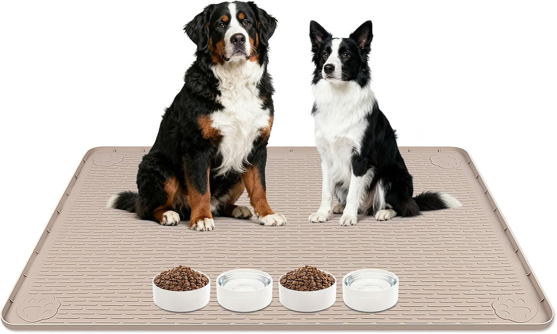 Dog Food Mat 50" x 35" Large Silicone Mat with Raised Edge Gray