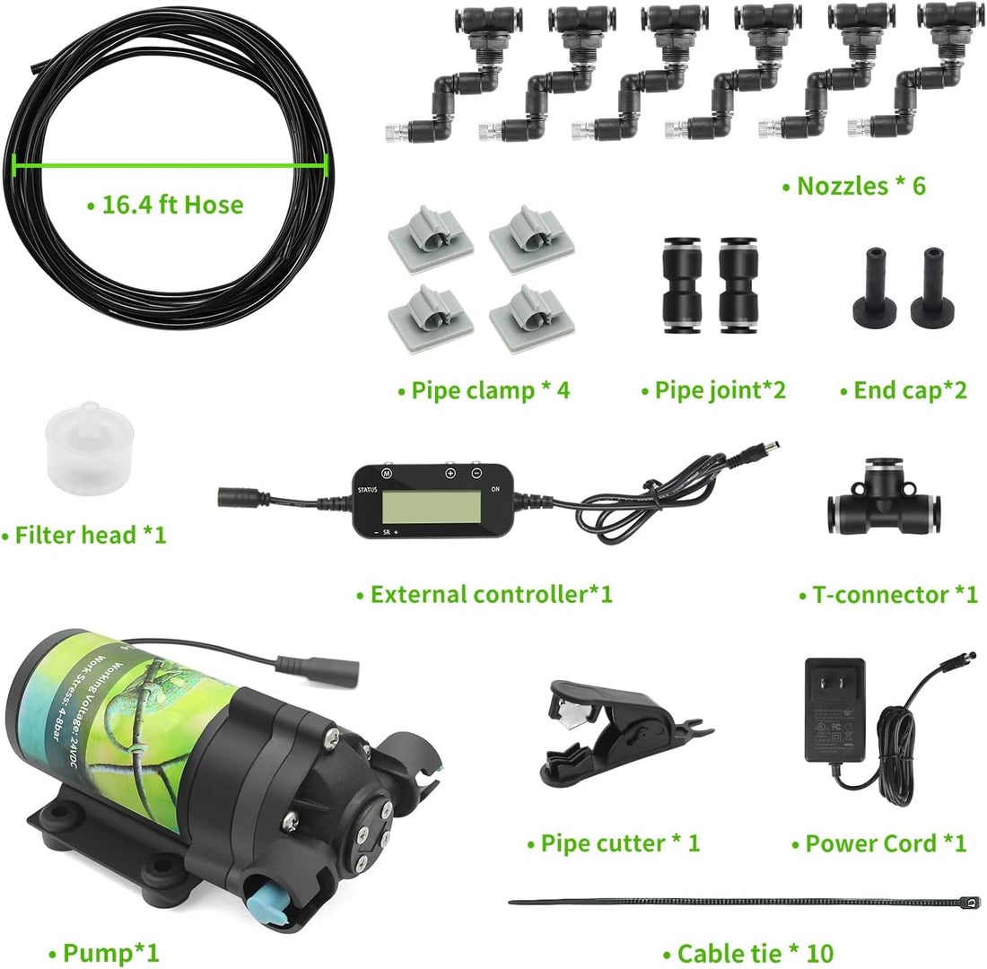 Reptile Misting System with Timer, 6 Nozzles, Self-Priming Pump