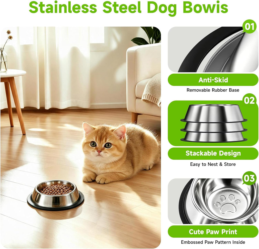 3 Pcs Non-Slip Stainless Steel Small Cat Food Bowls Thicken 7 Oz Cat