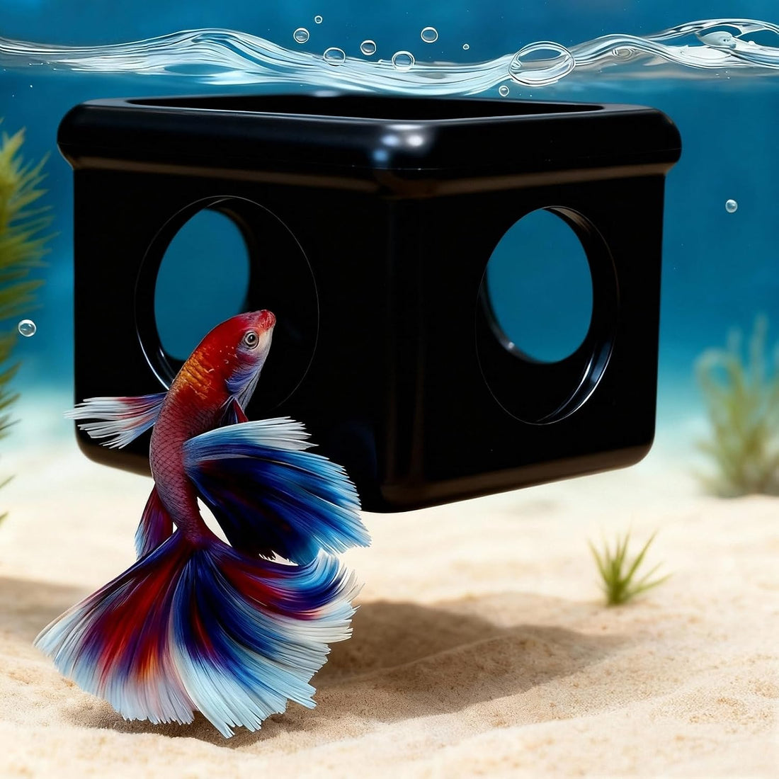 White Floating Betta Hideout with Round Side Holes