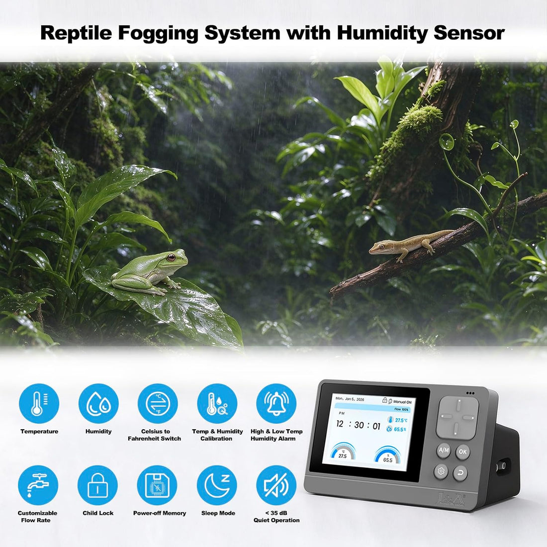 Reptile Fogger, Terrarium Humidifier with Humidity Sensor for Reptile