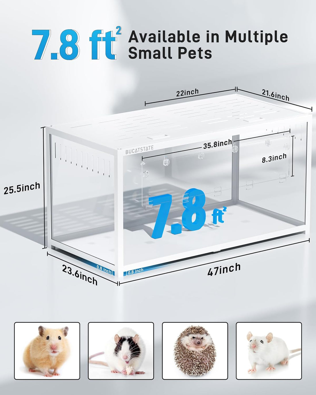 BUCATSTATE Hamster Cage 3.0, Large Hamster Enclosure (47in, White)