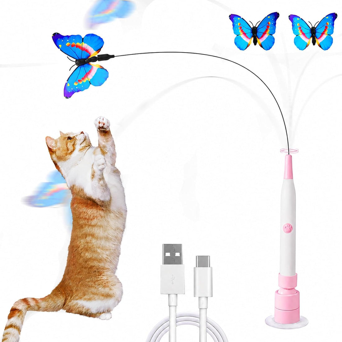 Interactive Butterfly Cat Toy Dual Mode Suction Wand Indoor Cats