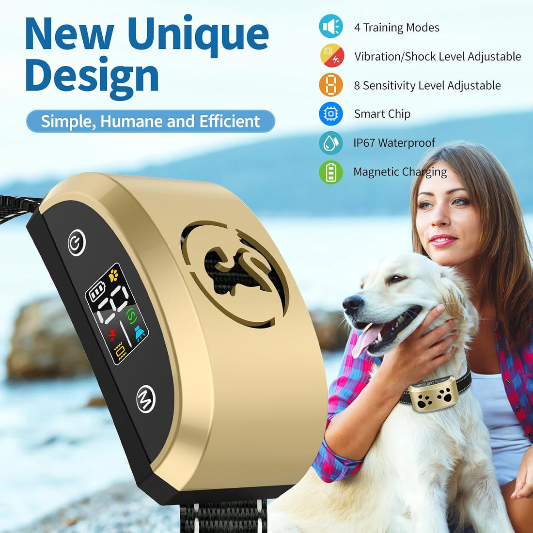 Smart Bark Collar for Large Dogs with 8 Adjustable Sensitivity Levels