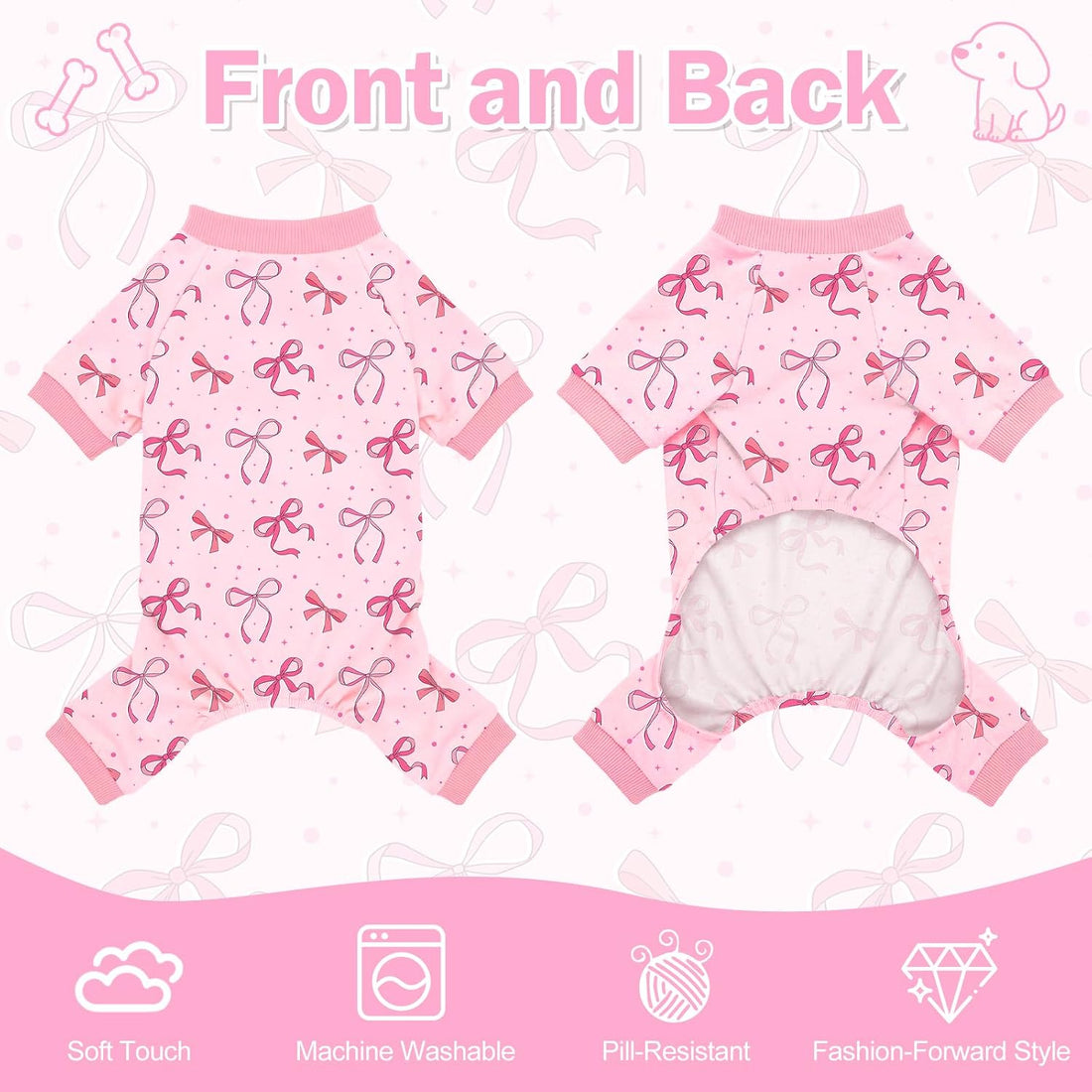 Dog Pajamas for Small Medium Dogs Pjs Pink Bow Dog Onesie Breathable