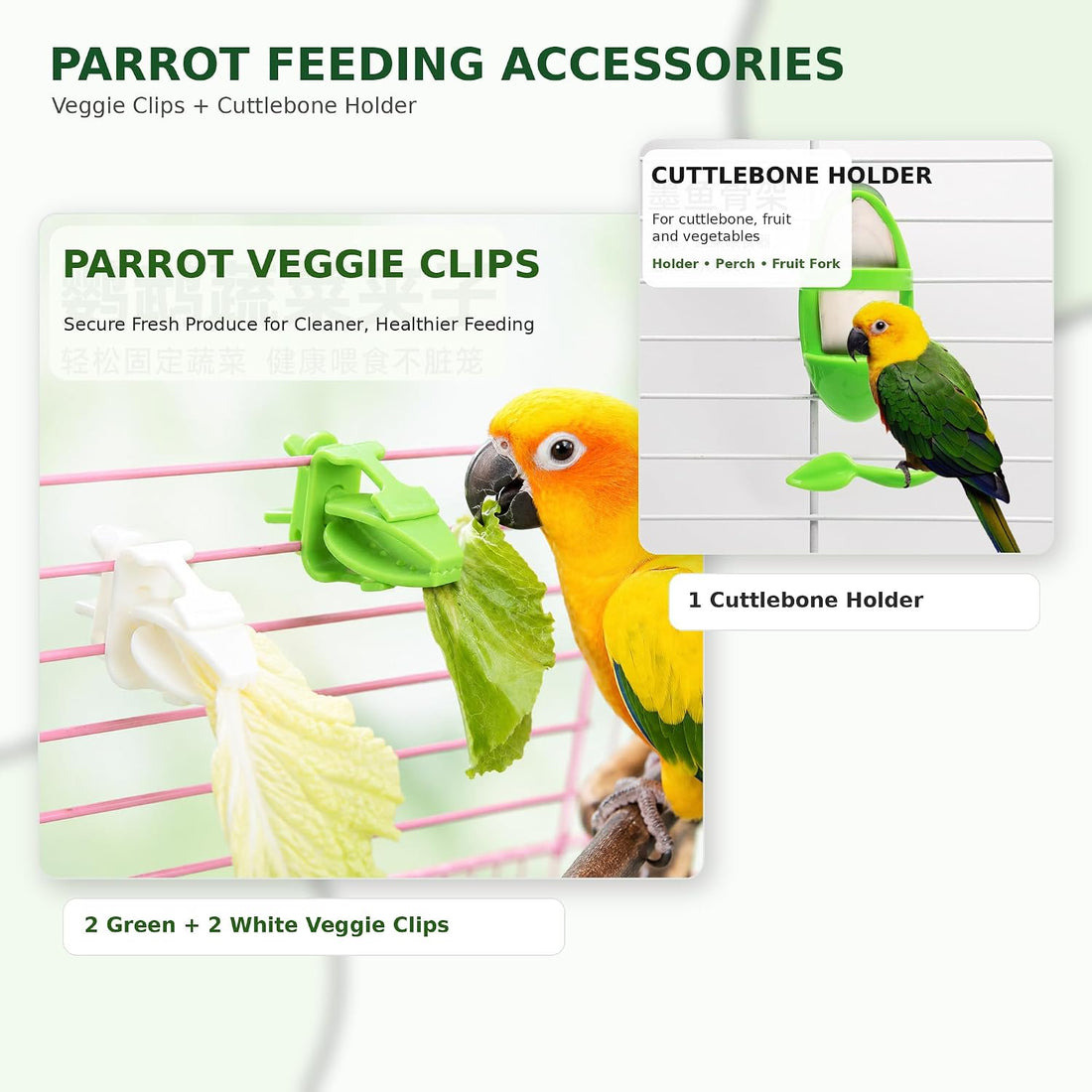 25.4 fl oz Bird Water Bottle, Cuttlebone Holder and 4 Clips