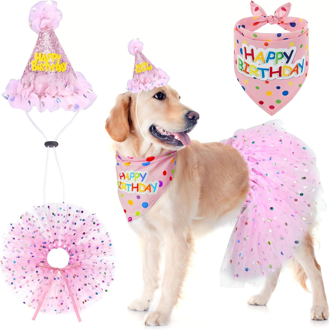 SCENEREAL Small Dog Halloween Costumes, Bandana Hat Dress Set
