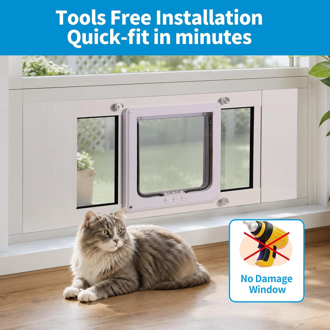 Sliding Cat Door for Window, Fits 31"-36" Width Window Adjustable Cat