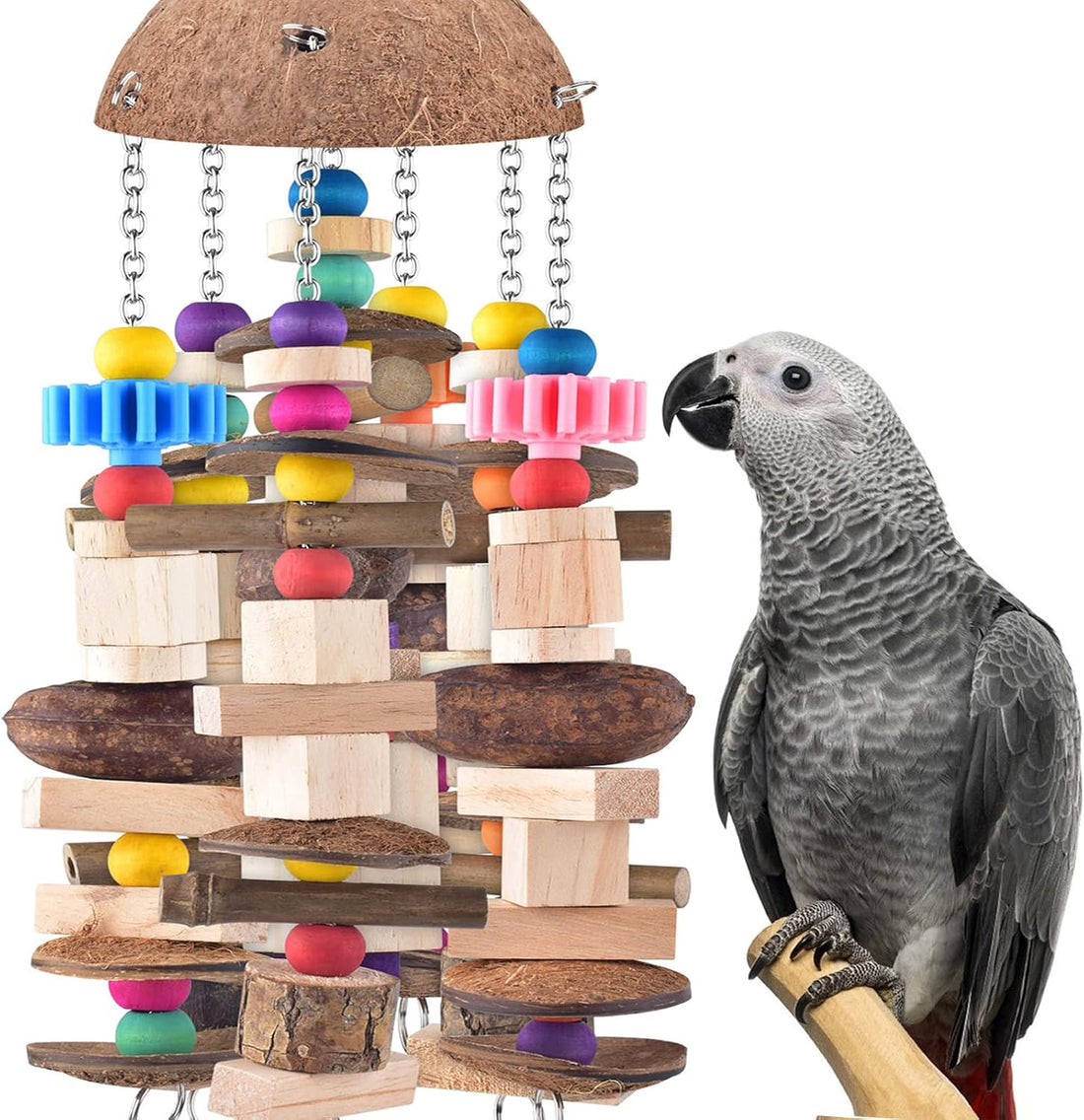 KATUMO Bird Toy, Large Parrot Natural Wooden Blocks Chewing Toy Suits