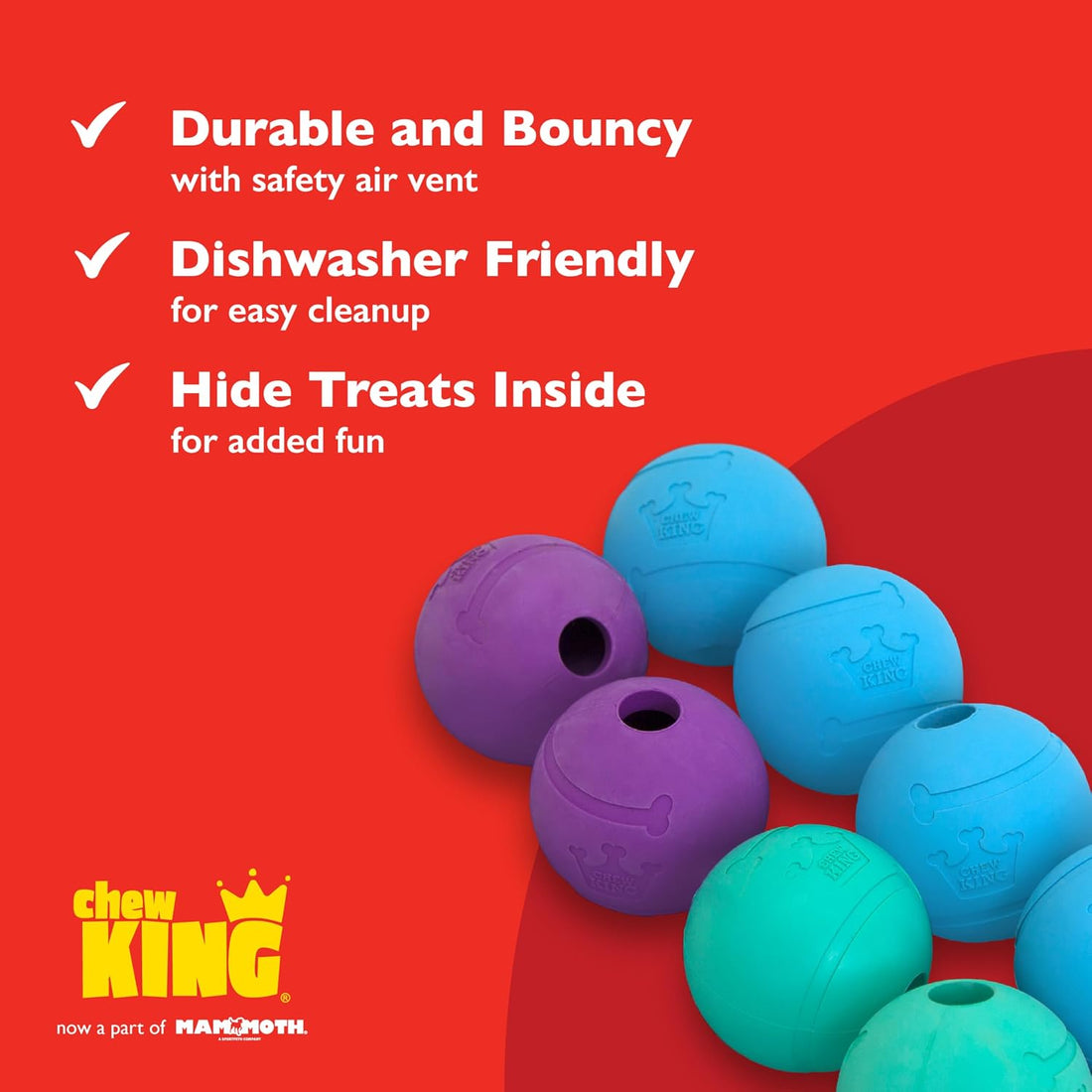 Chew King Fetch Balls Extremely Durable Natural Rubber Toy 2.5 inch