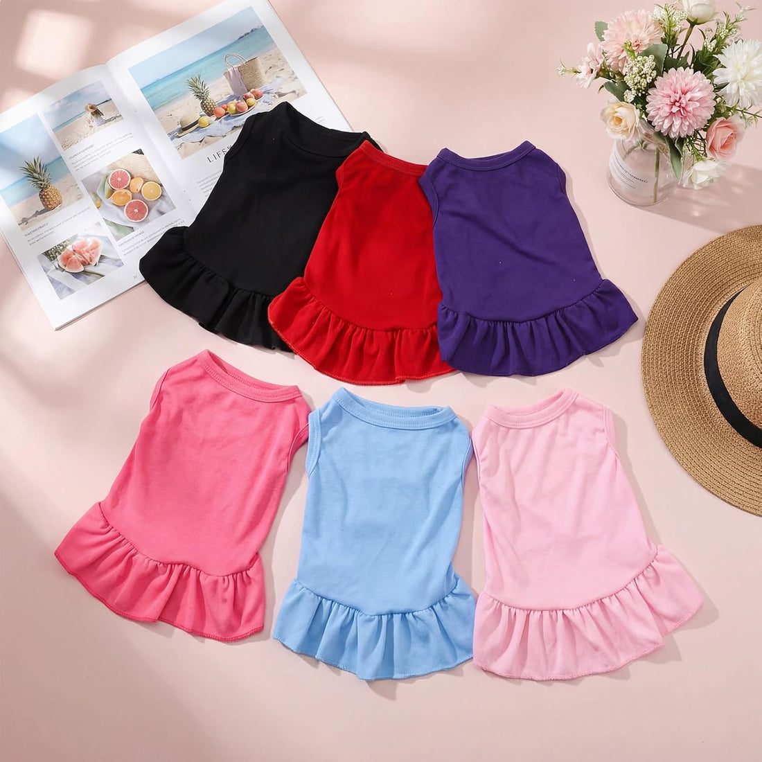 Weewooday 6 Pieces Dog Dresses Cats Shirt Skirt Dog Sleeveless
