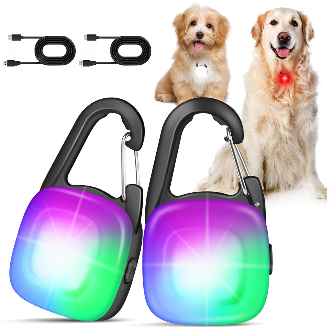 Dog Lights for Night Walking,2 Pack LED Rechargeable Safety Dog