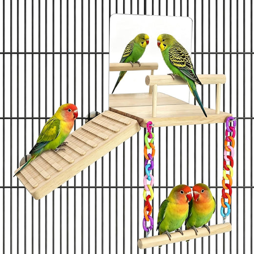 Bird Perches Platform Swing for Cage Bird Toys with Bird Mirror