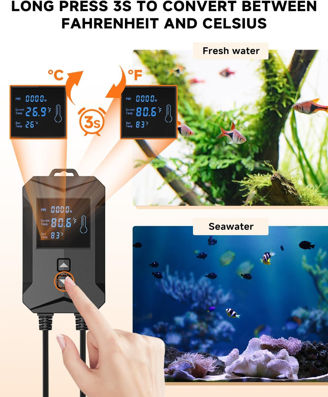 AQQA Aquarium Heater 800W/1000W/1200W/1400W Fish Tank Heater