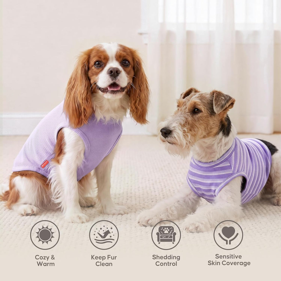 KYEESE 2Pack Waffle Dog Shirt for Small Dogs Striped Dog Sweater Tank