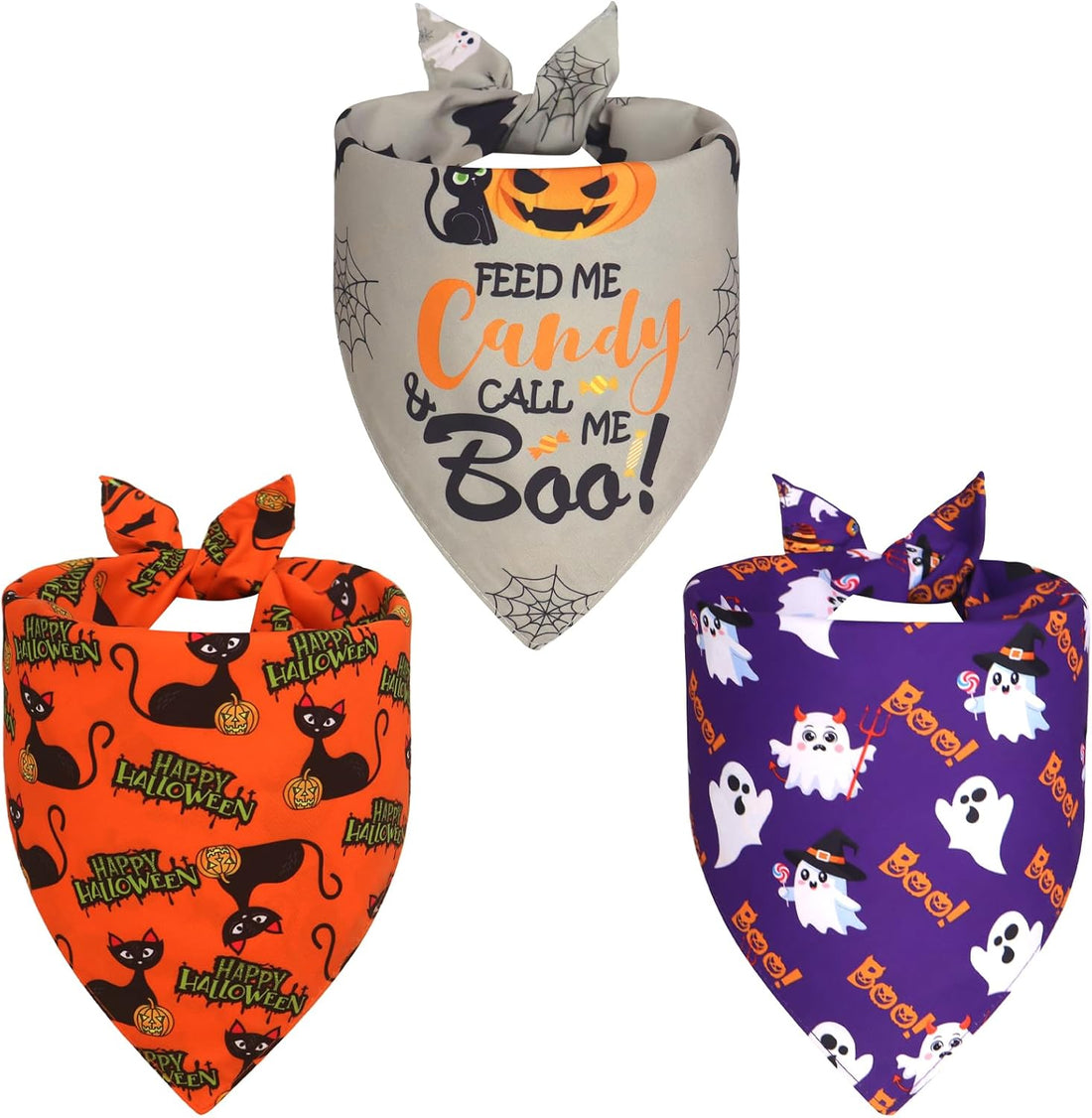 Halloween Dog Bandanas Large 3PCS, 6 Pattern Fall Scarf for Boy Girl