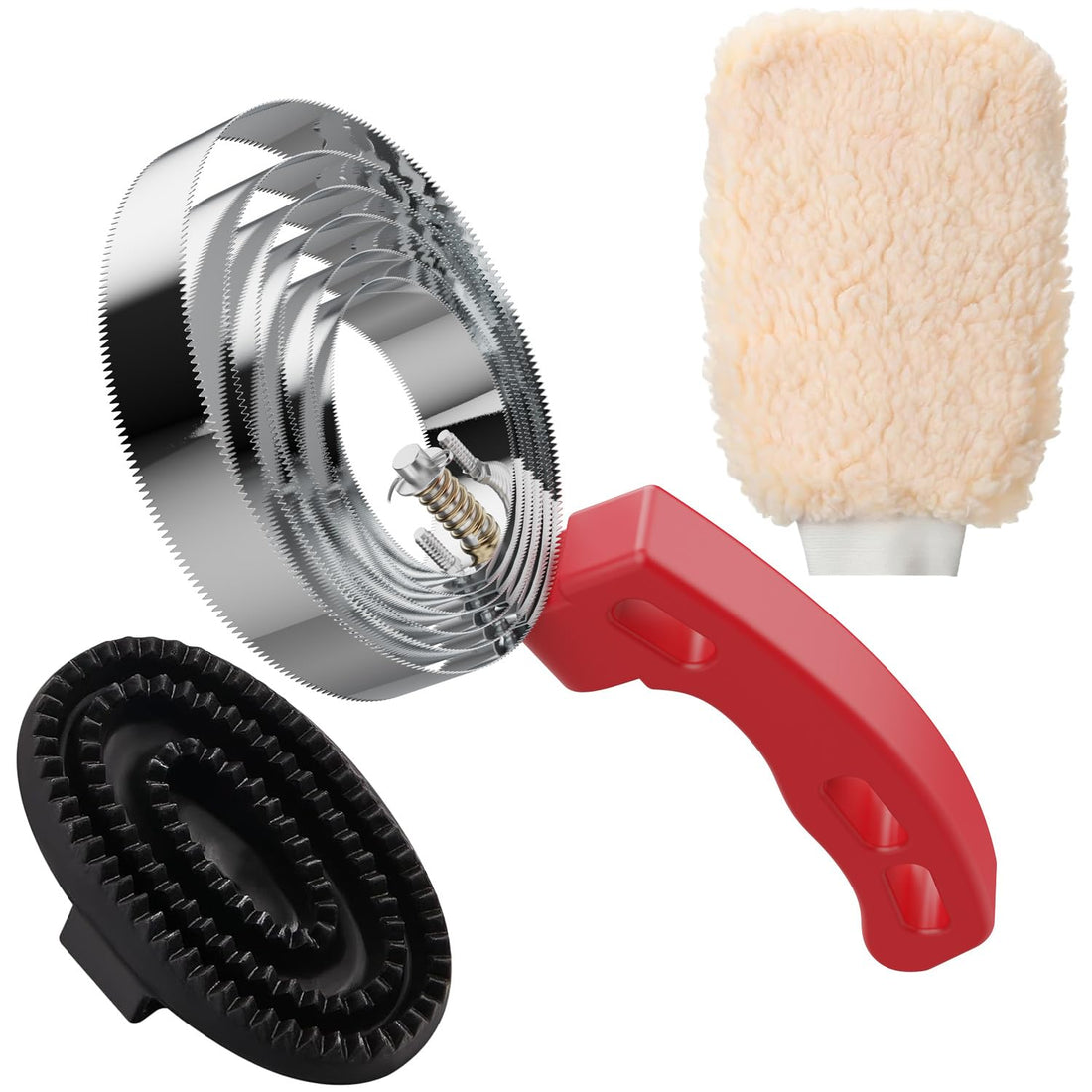 Rubber Curry Comb with Handle, Grooming Brush for Dogs, Cats & Horses