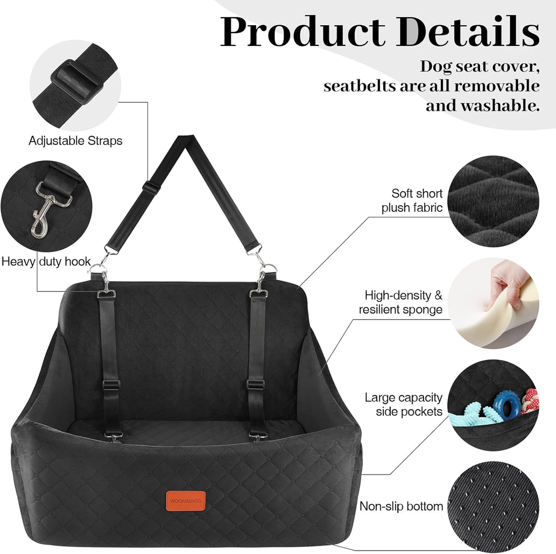 Wooaidagg Dog Car Seat for Medium & Large Dogs Up to 55lbs