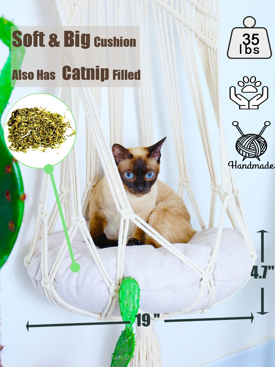 KARCEEY Macrame Cat Hammock Hanging Bed