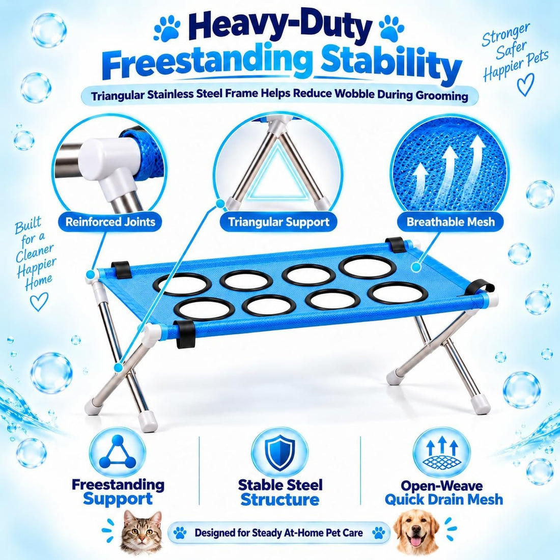 Dog Bed Foldable Grooming Hammock Stand and Bath Holder for Small Pets