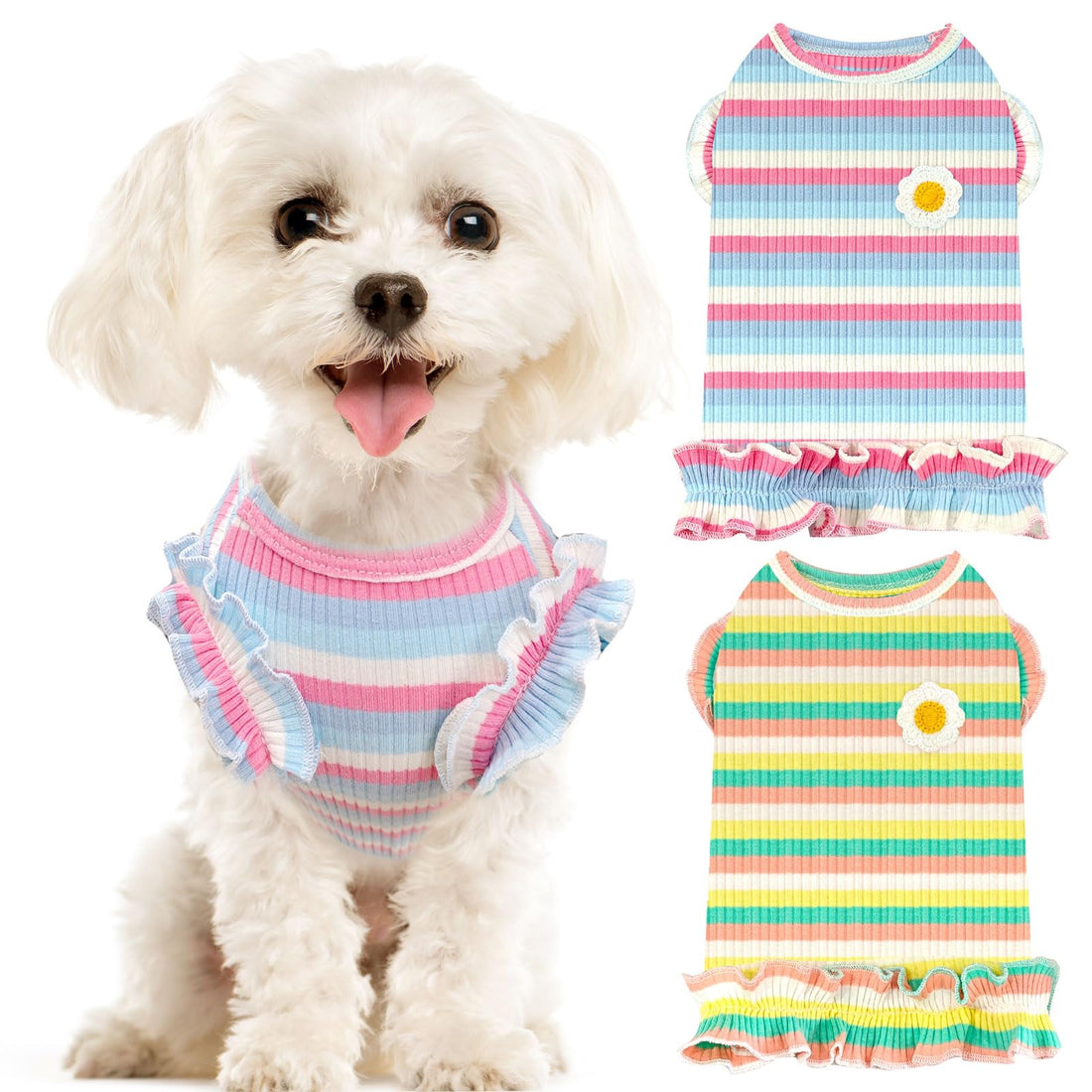 XGDMEIL 2 Pack Cute Striped Small Dog T Shirts Soft Cotton Girl Dog