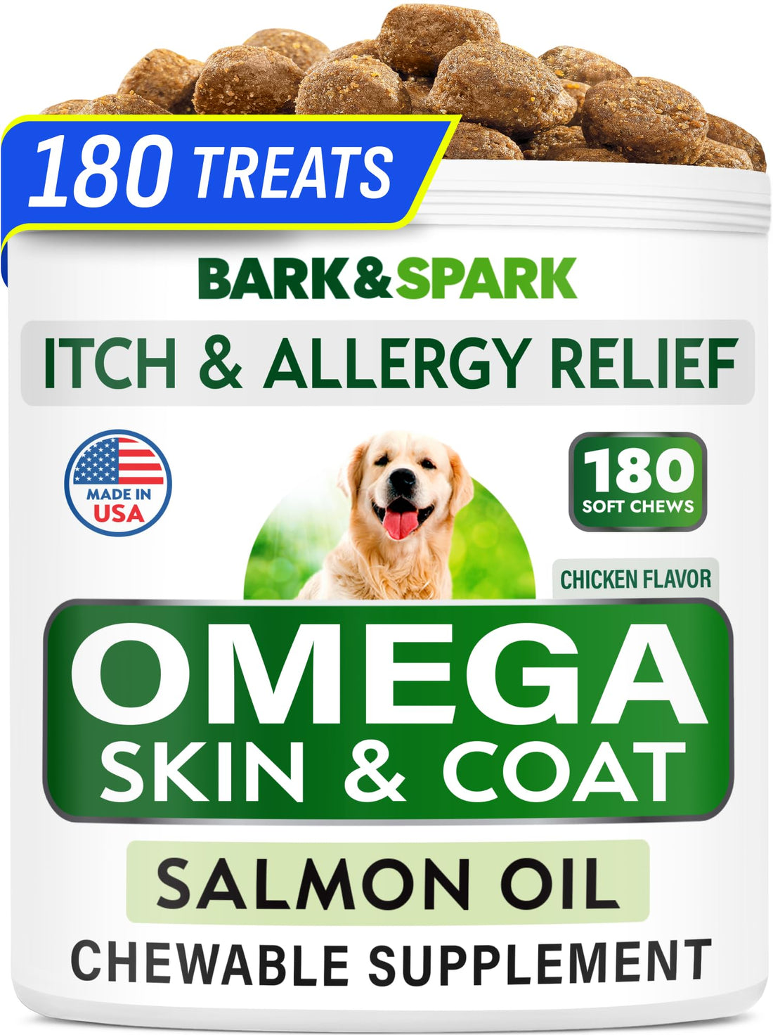 BARK&SPARK Omega 3 for Dogs - 180 Fish Oil Treats for Dog Shedding