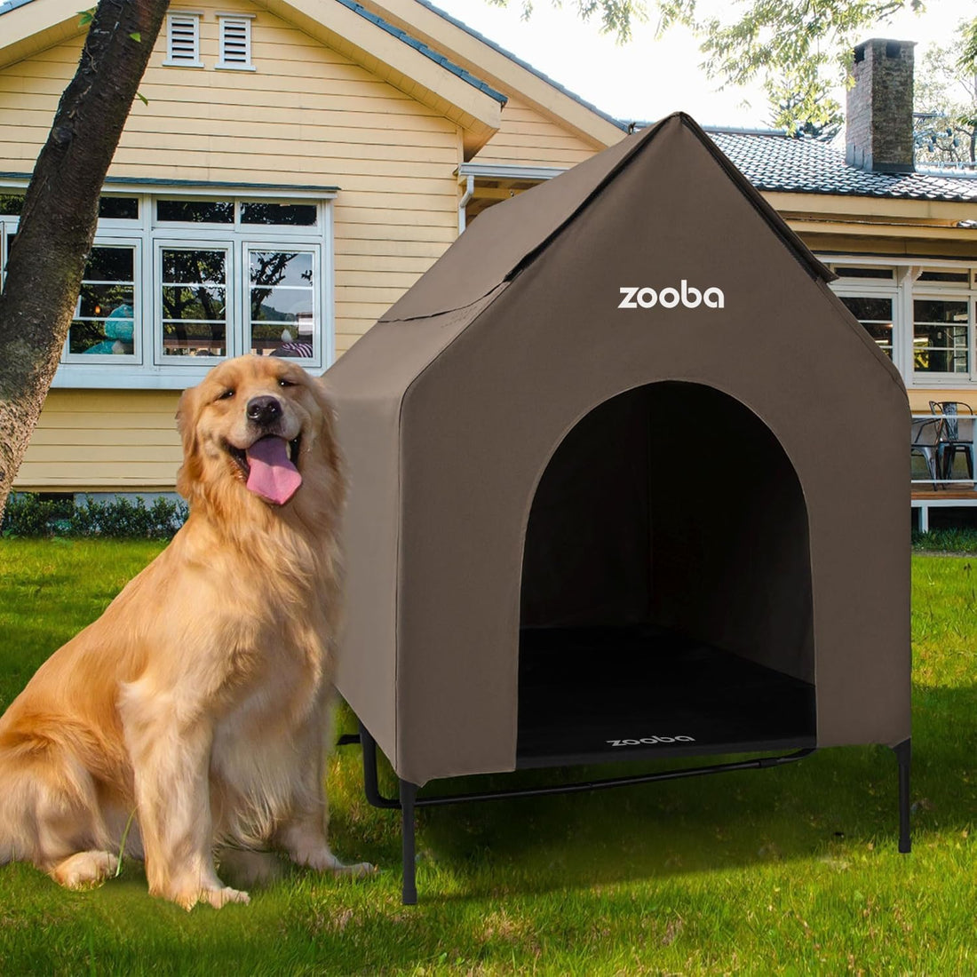 Zooba Large Dog House Outdoor, 36in Elevated 2-in-1 Cot & Canopy