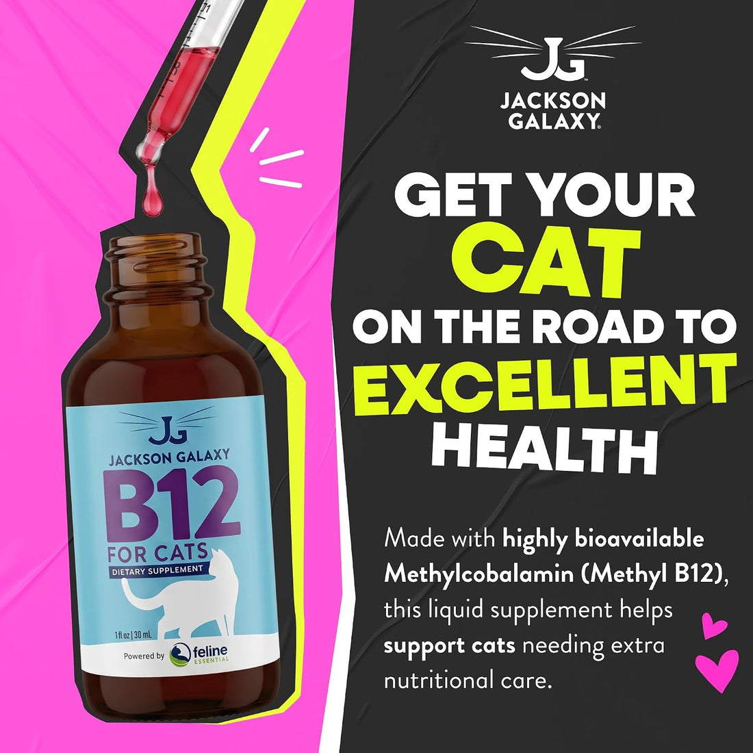 Jackson Galaxy Vitamin B12 for Cats, Liquid Daily Supplement Drops