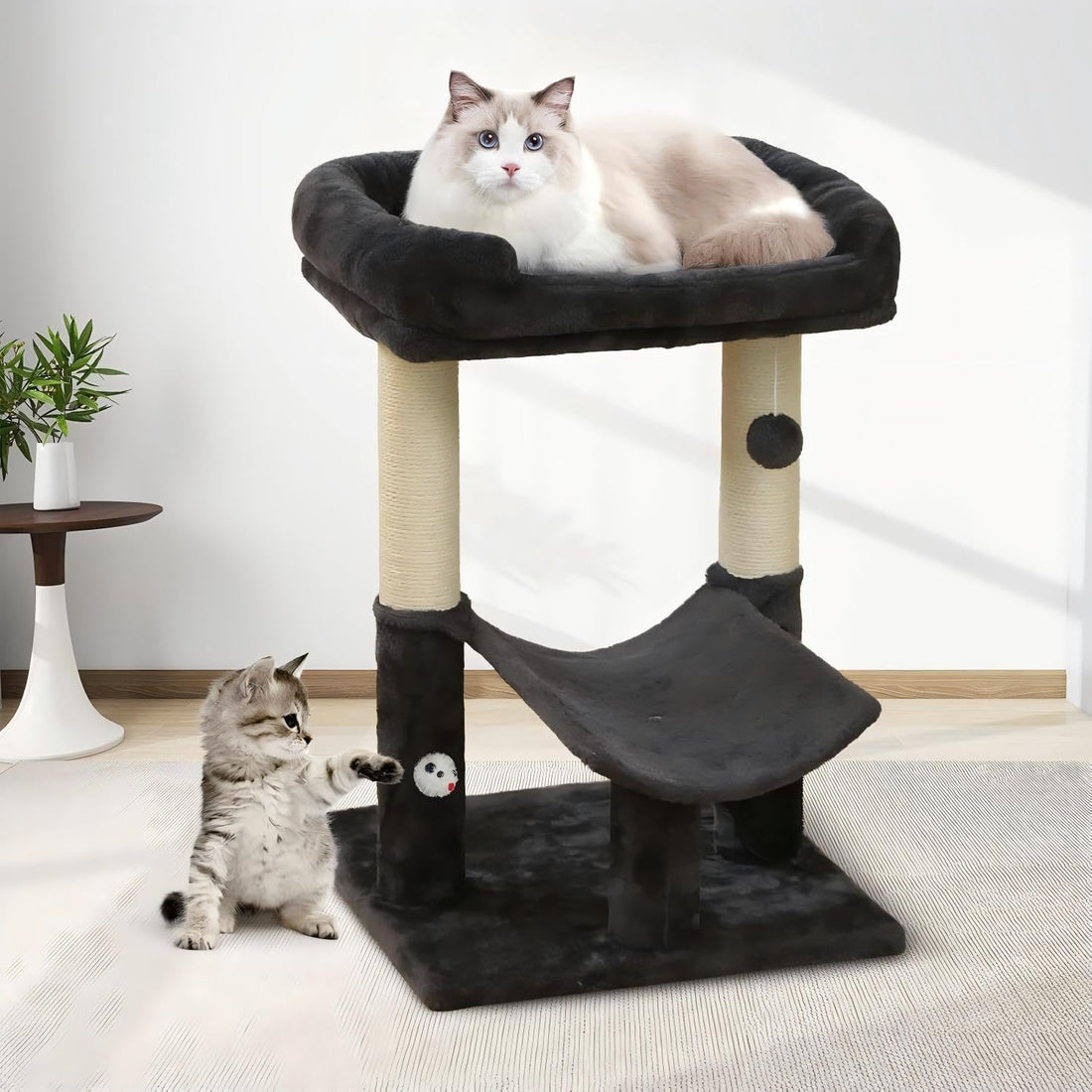 UWELLPETS 24" Tall Small Cat Tree Tower for Indoor Cats, Black