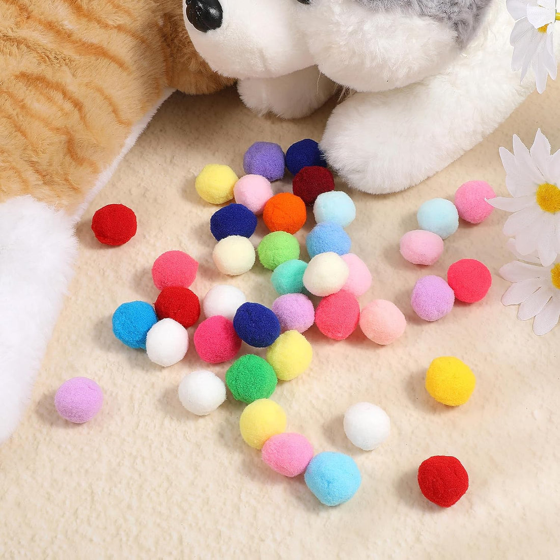 Xthrotsenk 100 Pcs Cat Toy Balls 1-inch Colorful Cat Pom Pom Balls