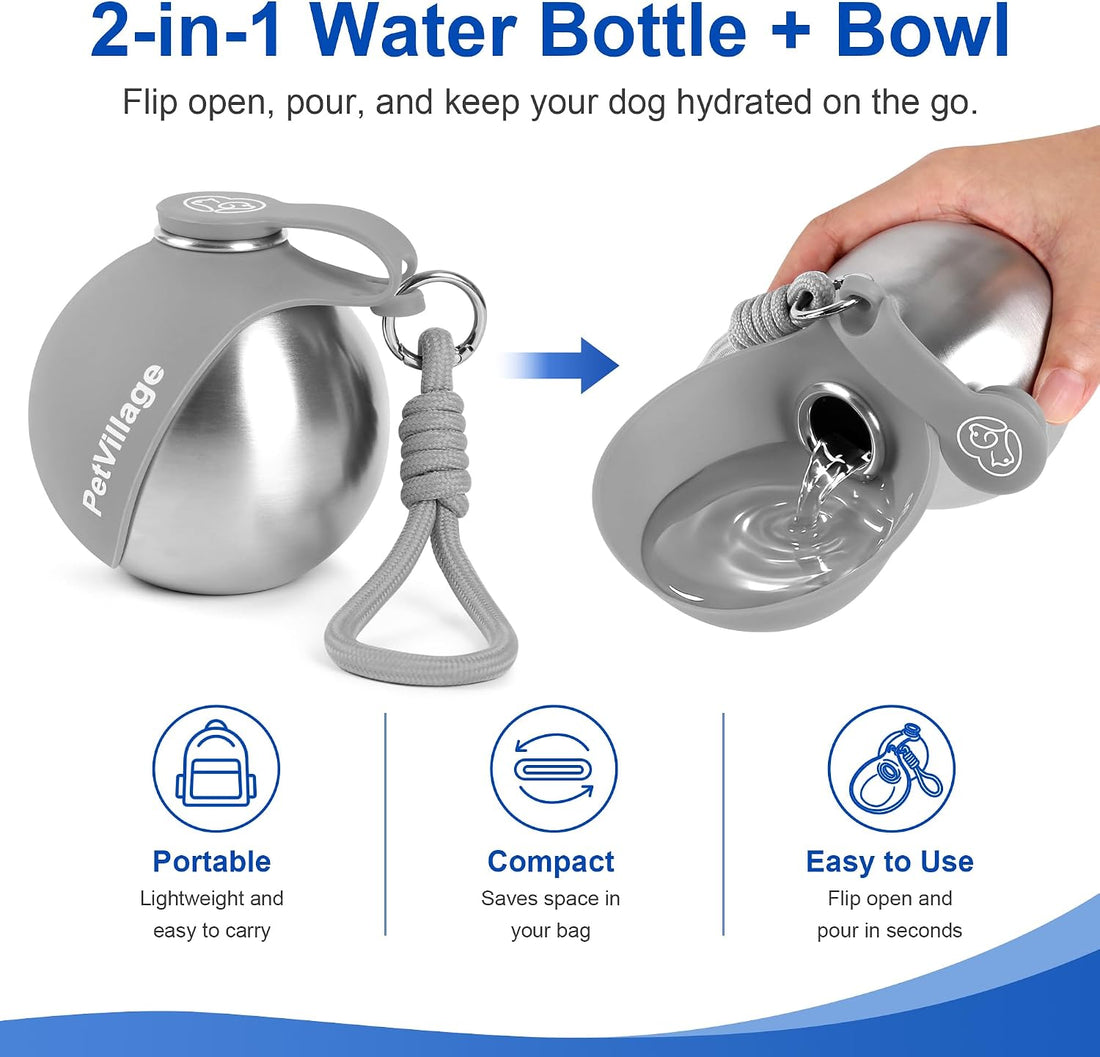 2-in-1 Dog Water Bottle with Foldable Bowl