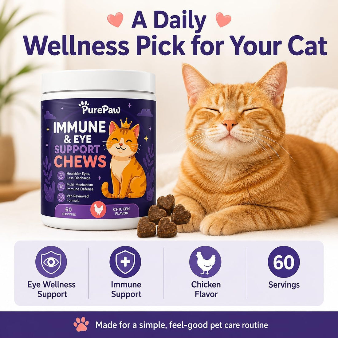 Immune & Eye Support Chews for Cats, Chicken Flavor