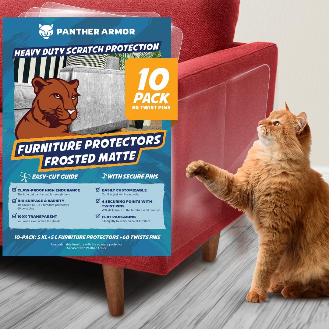 Panther Armor Cat Furniture Protector, 12 Clear Sheets with Twist Pins
