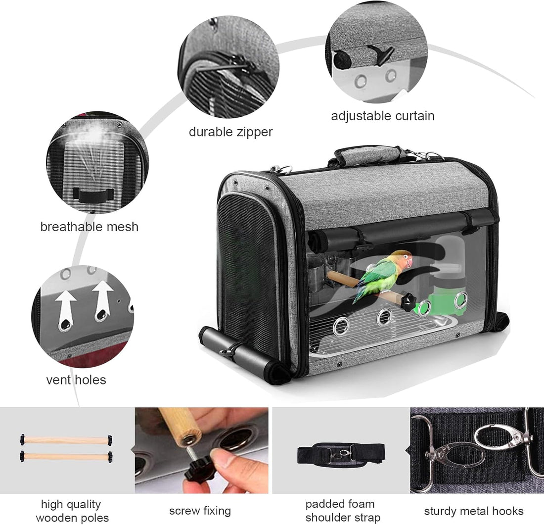 Sanmoncare Bird Carrier Bag Cockatiel Travel Cage with Stand