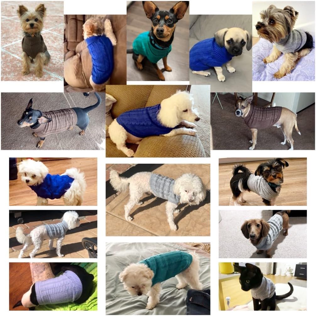 Knitted Small Dog Sweater, Turtleneck Pullover Warm Winter Puppy