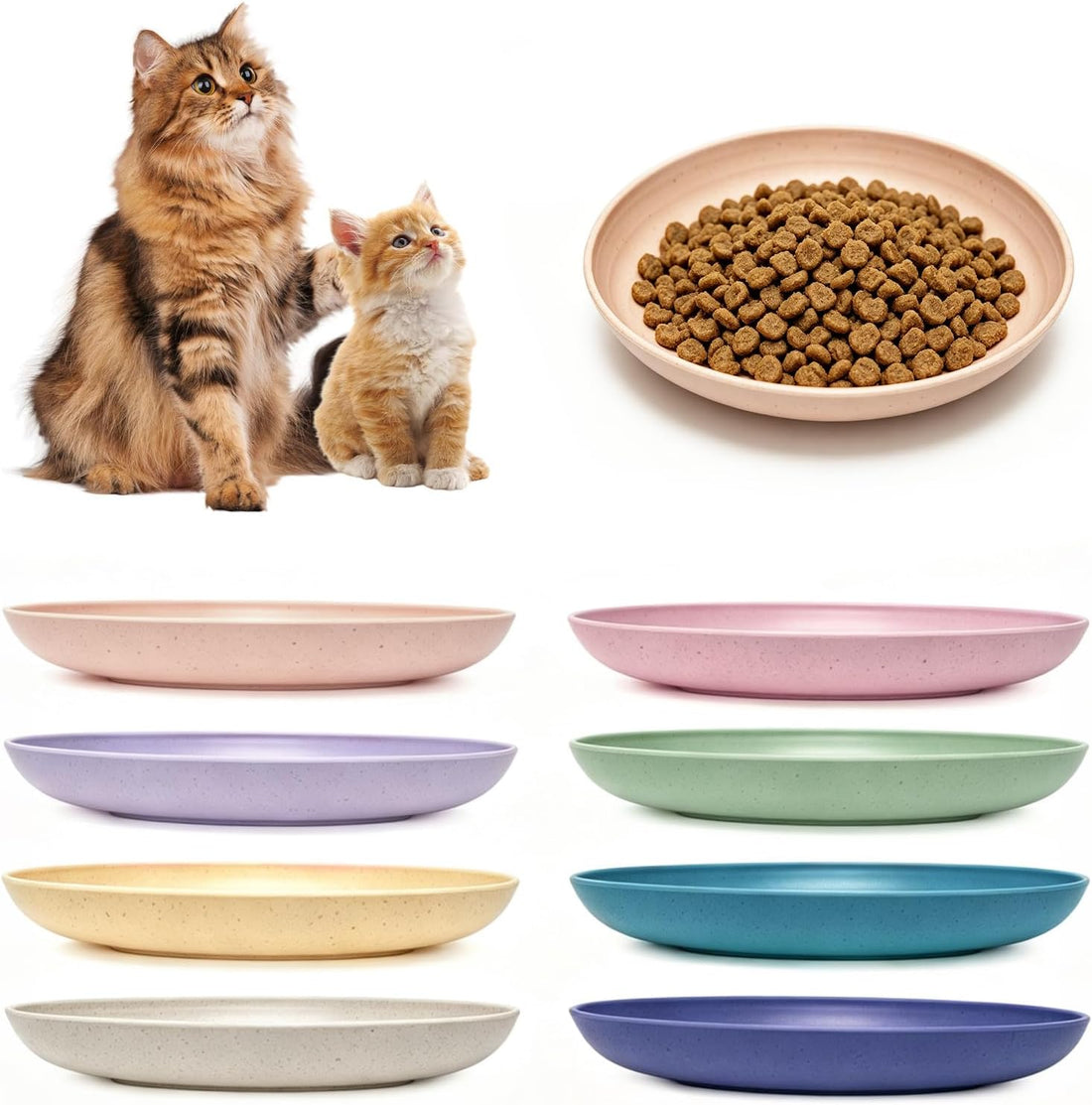 [8 Pack] Wheat Straw Cat Dishes, Whisker Friendly Cat Food Bowls