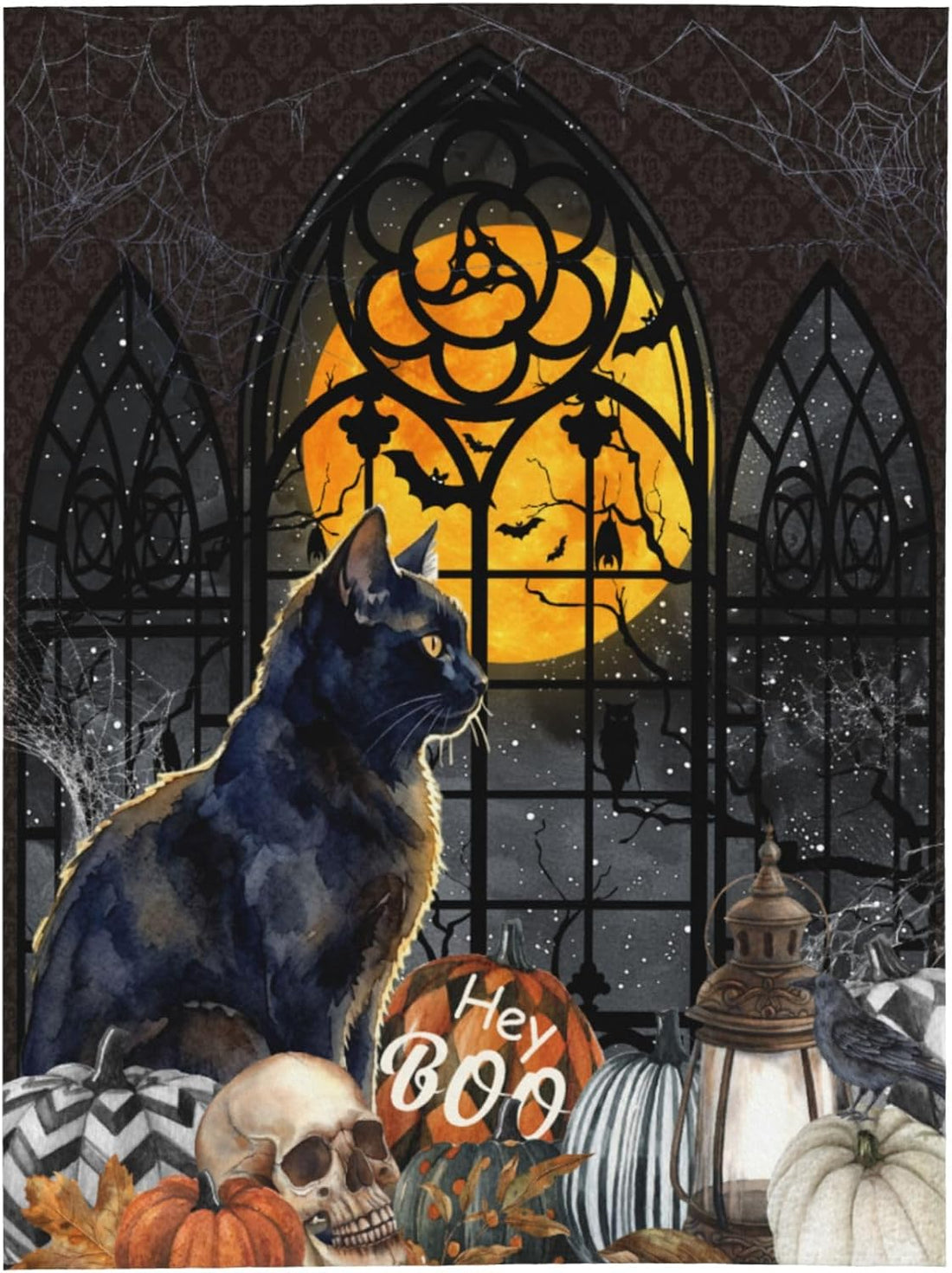 Gothic Blanket Vintage Halloween Black Cat Blankets 30"x 40" for Couch