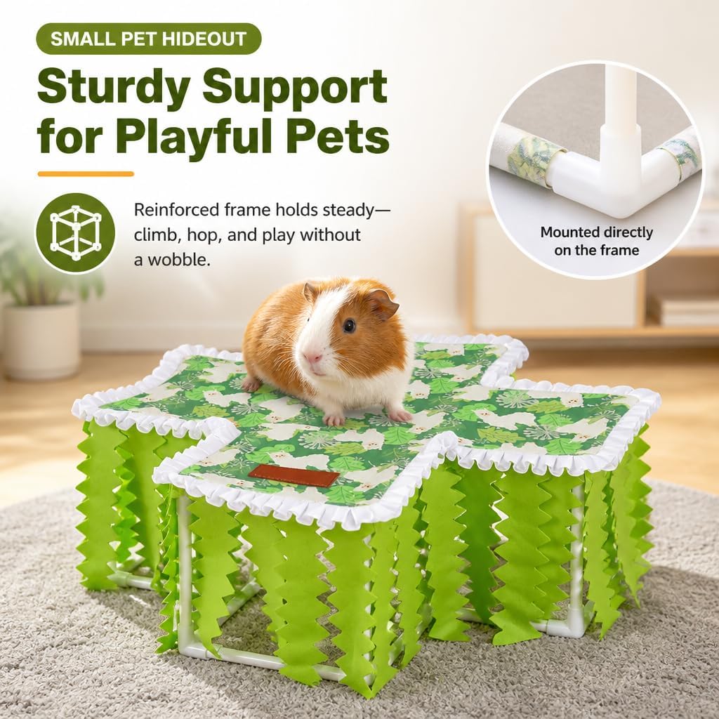Guinea Pig Hideout Tunnel, Washable Foldable Bunny Hideout，Green