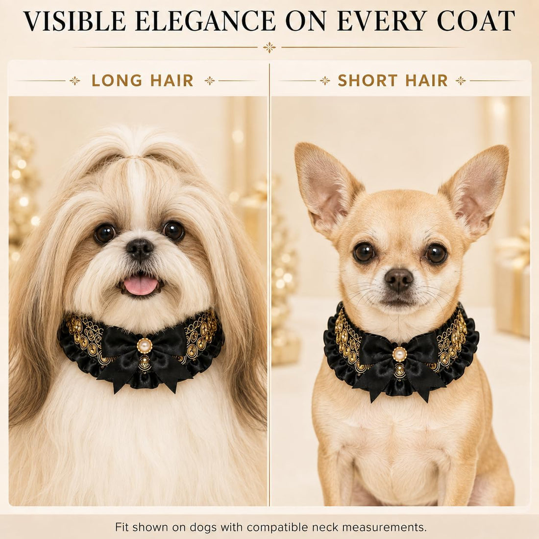 Dog Wedding Collar & Pearl Leash Set for Small Dogs, Black Gold