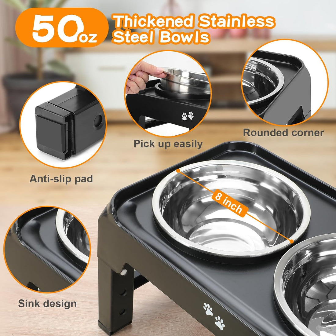 COMESOON Elevated Dog Bowls, 4 Height Adjustable Raised Bowl Stand