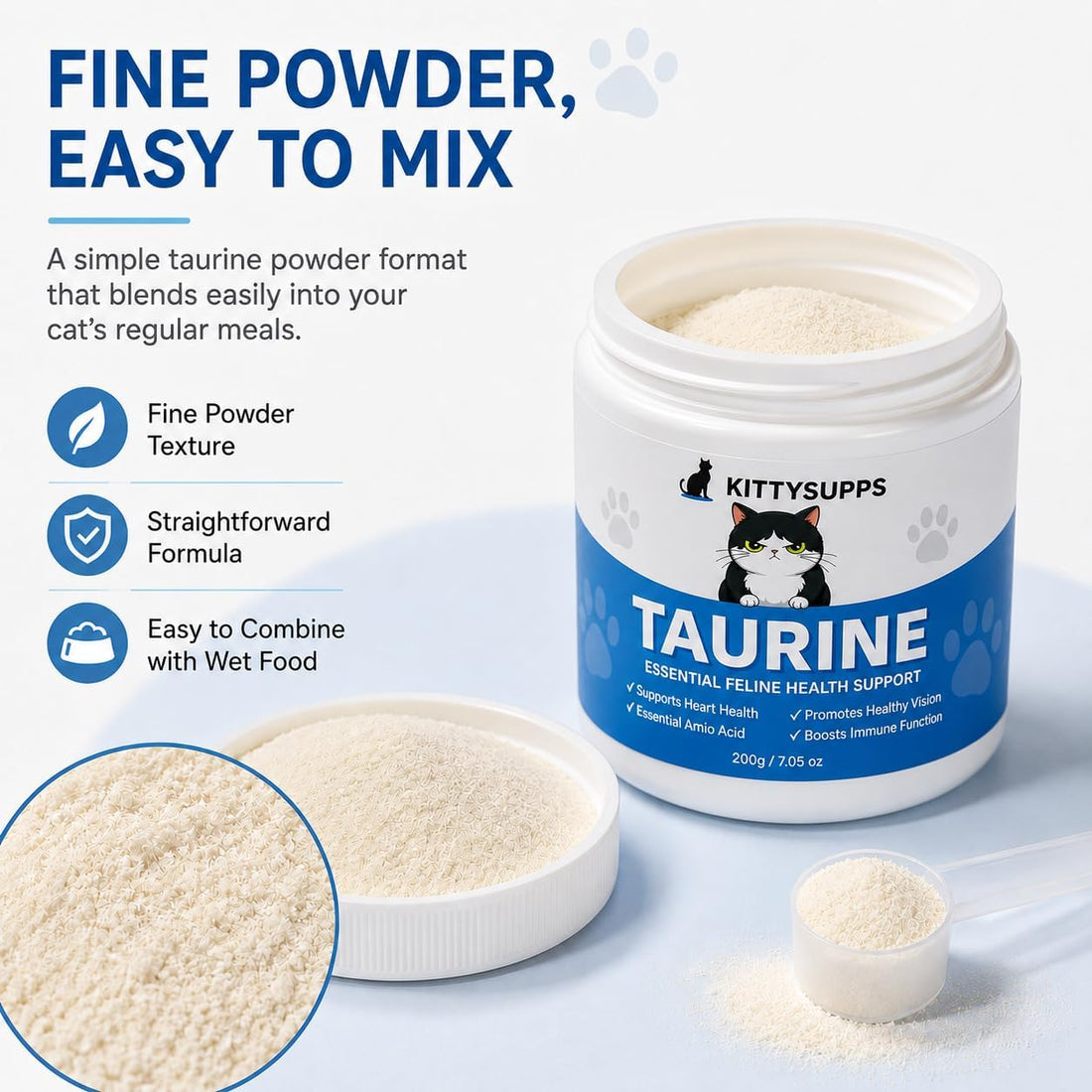 KITTYSUPPS Taurine for Cats, Taurine Supplement Powder