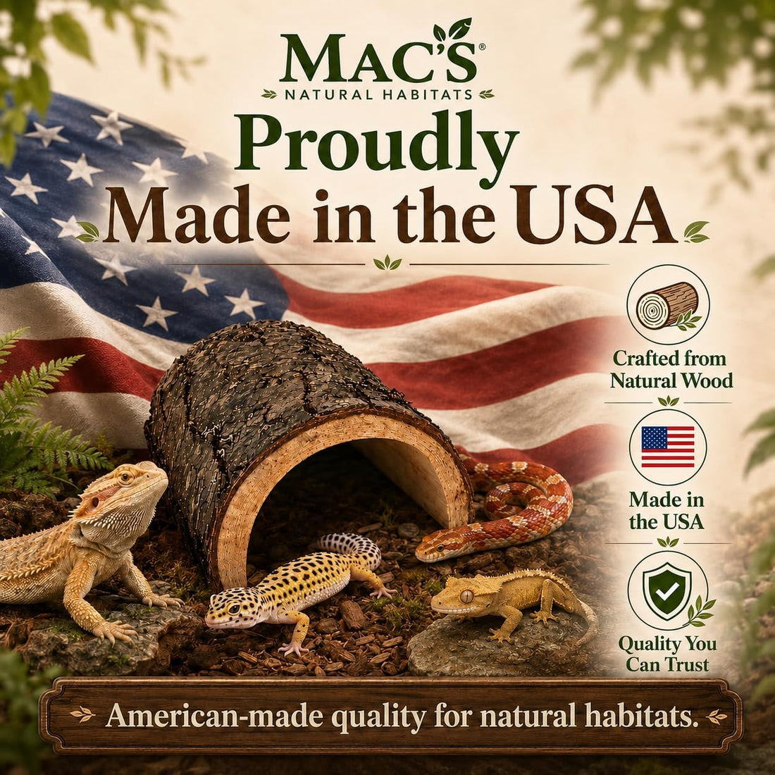 MAC'S Reptile Hideout Half Log, Extra Large