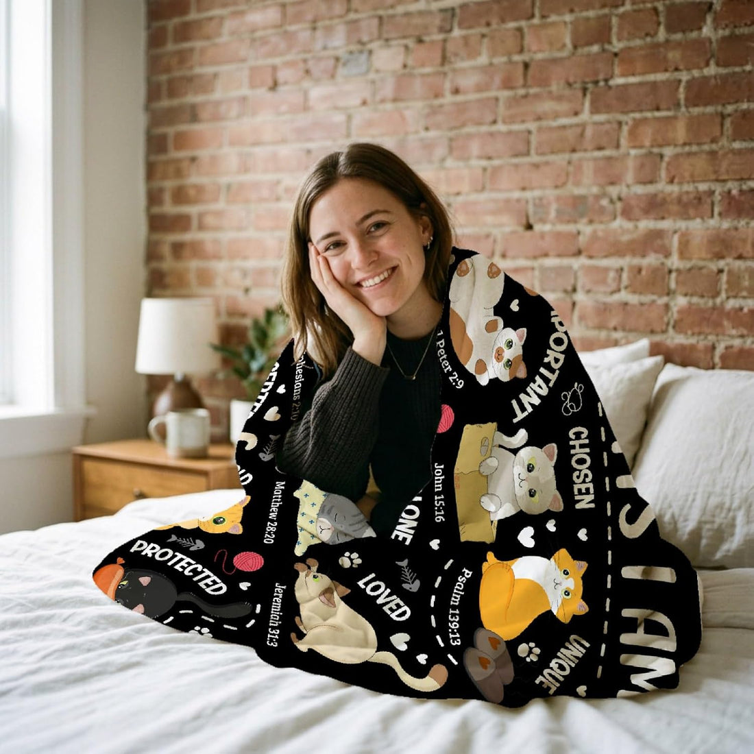 Cat Throw Blanket with Bible Verse,Thoughtful Christian Gifts