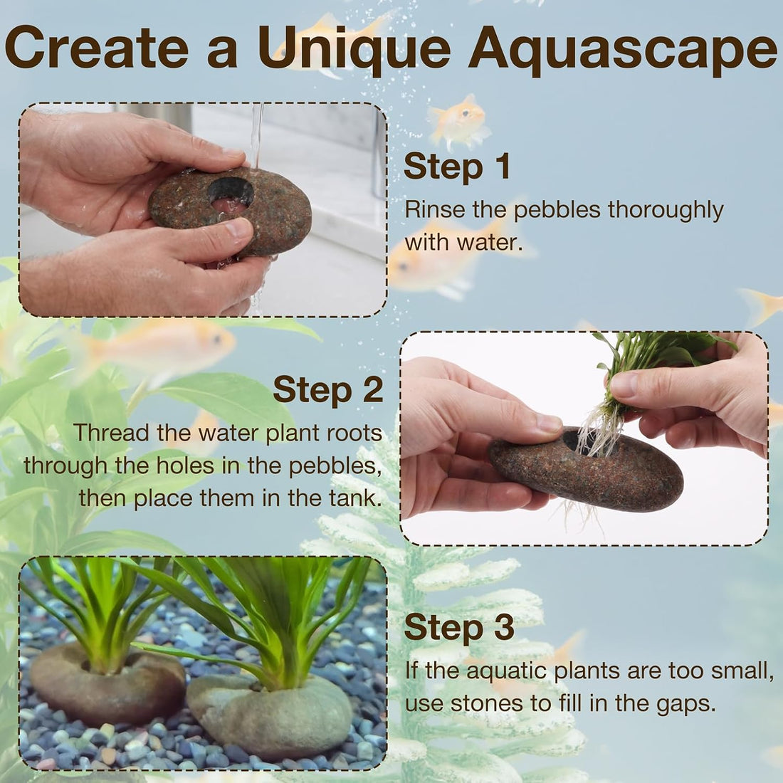 6 Pcs Natural River Rocks for Aquarium Plant Weights, Fish Tank Decor