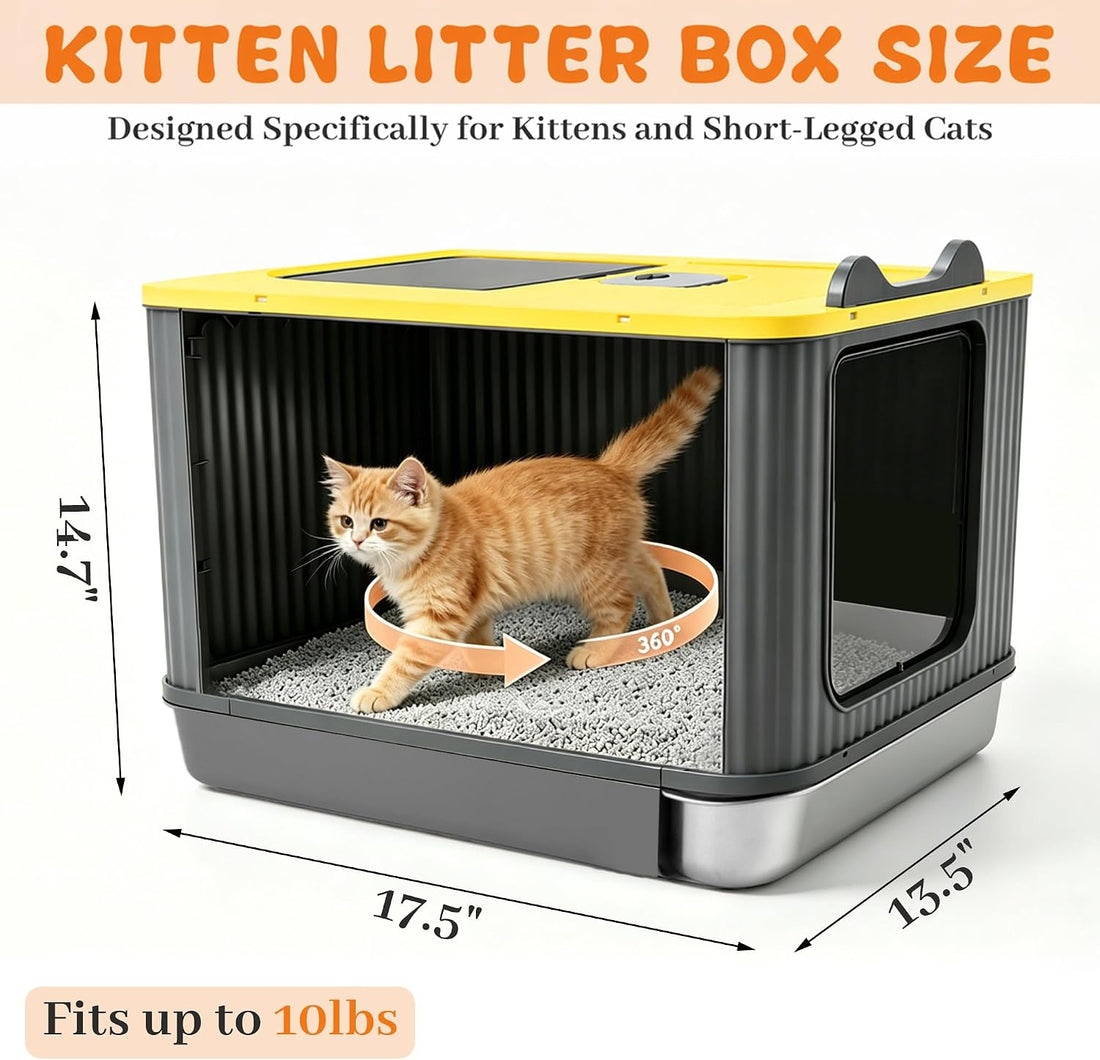 Stainless Steel Cat Litter Box Enclosed, Small, Dual Entry