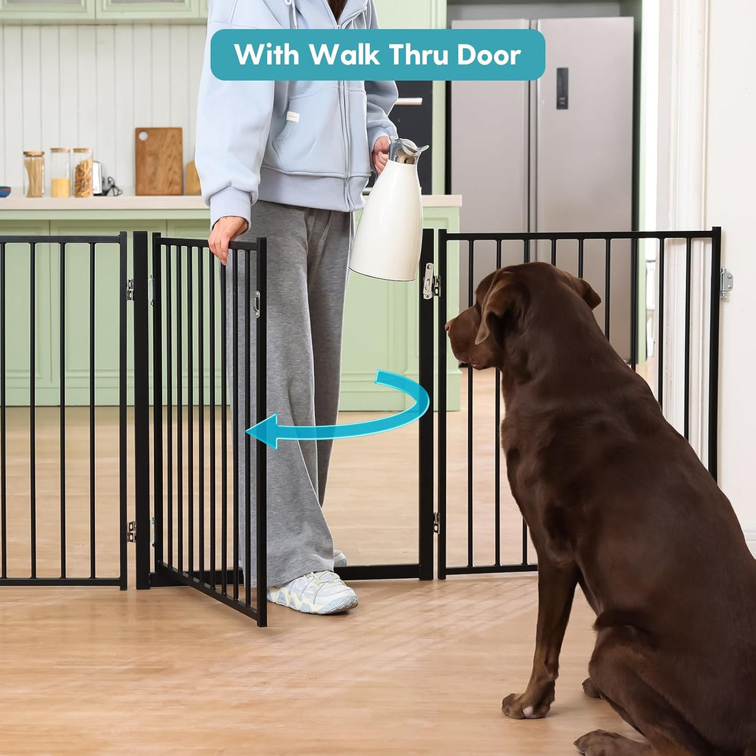 No Pawblems Freestanding Dog Gate with Door for Indoor & Outdoor